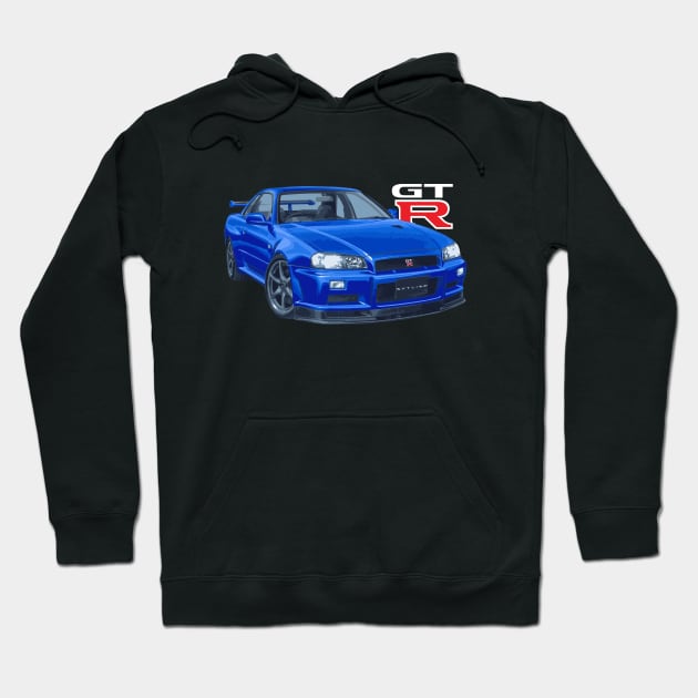 JDM CAR R34 V-SPEC II Bayside Blue GTR skyline Hoodie by cowtown_cowboy